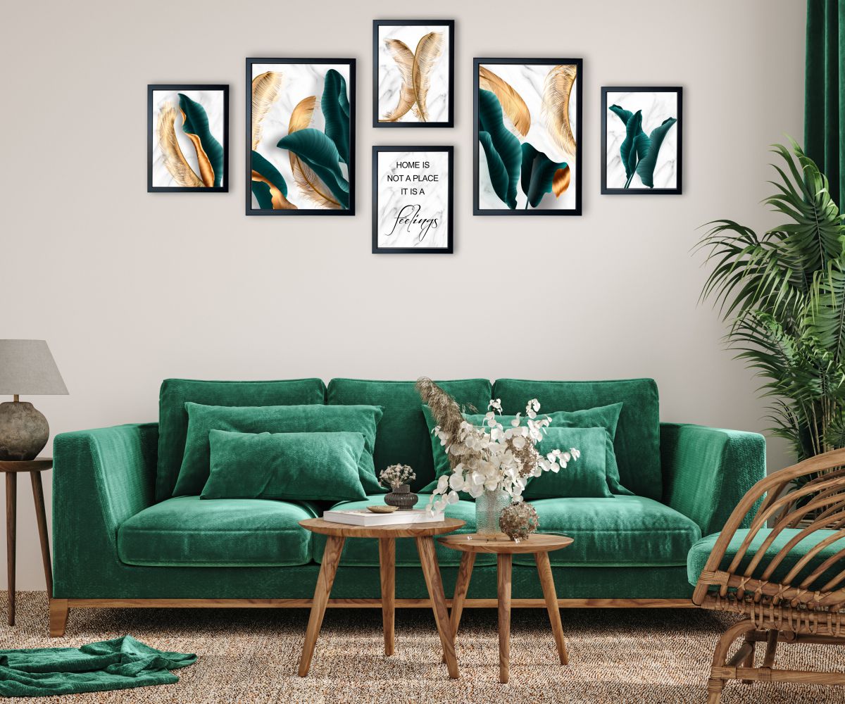 galeria turkusowe liście w salonie