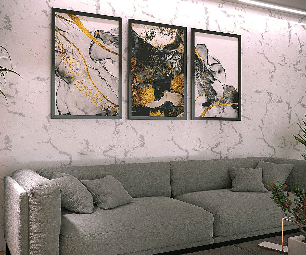 abstrakcja czarno-złota w salonie zbliżenie