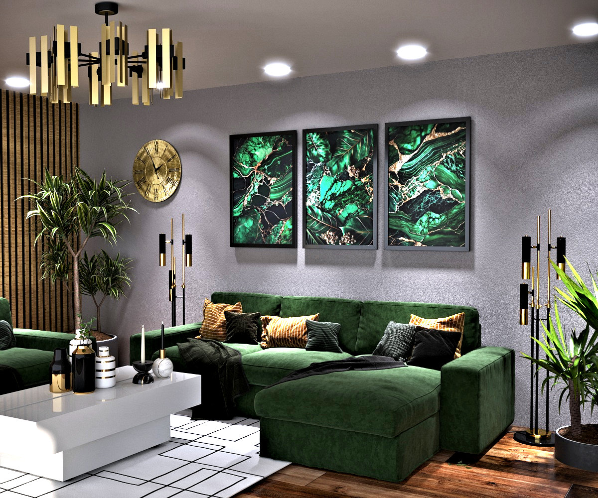Obraz Green Marble nad kanapą
