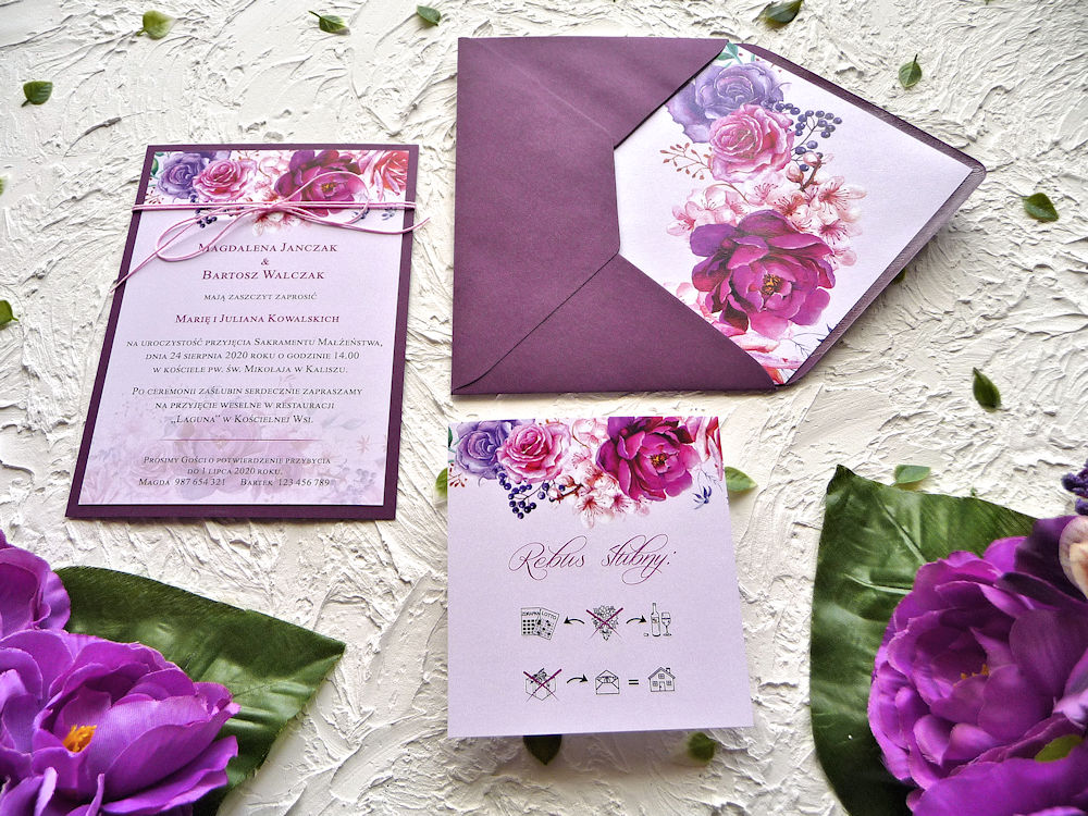 Zaproszenia ślubne w odcieniach fioletu